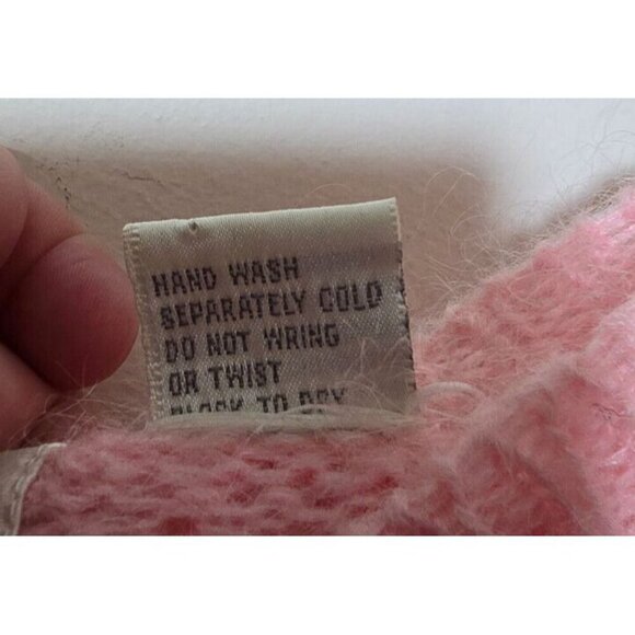 Vtg Distinction Sweater Sz L Mohair Blend Pink Cableknit 90s Grandmacore Stretch - Picture 9 of 10